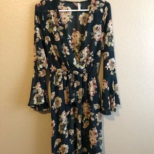 Floral High Low Faux Wrap Shirt